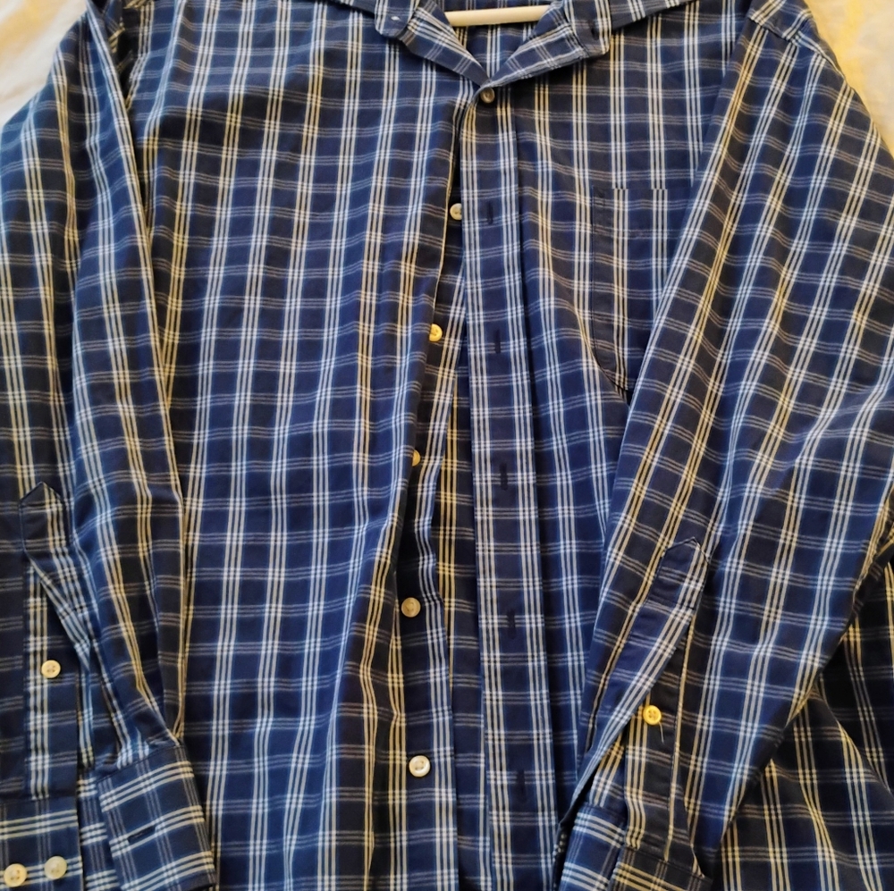 Tommy Hilfiger Vintage Flannel Shirt Navy Blue & Cream Plaid 16 32/33